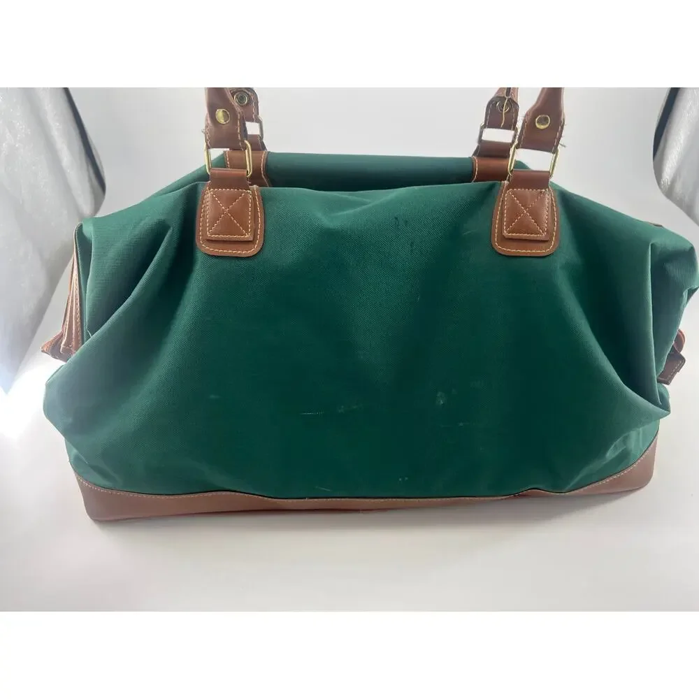 Vintage Polo Ralph Lauren Green Canvas and Leather Duffel Bag Retro Collectible